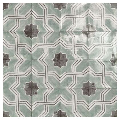 Mała płytka dekoracyjna Iberia dekor 15x15 z geometrycznym wzorem w zieleni i szarościach