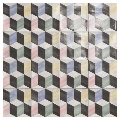 Płytka Gacelas dekor 15x15 z geometrycznym wzorem i połyskiem w wielobarwnych odcieniach