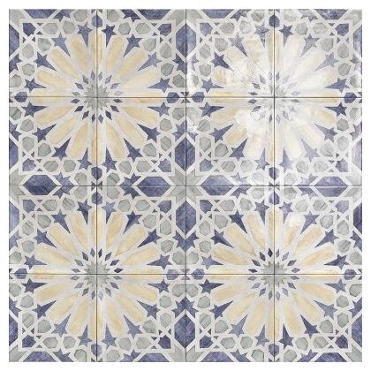 Mudejar dekor 15x15 z geometrycznym wzorem w odcieniach beżu granatu i szarości