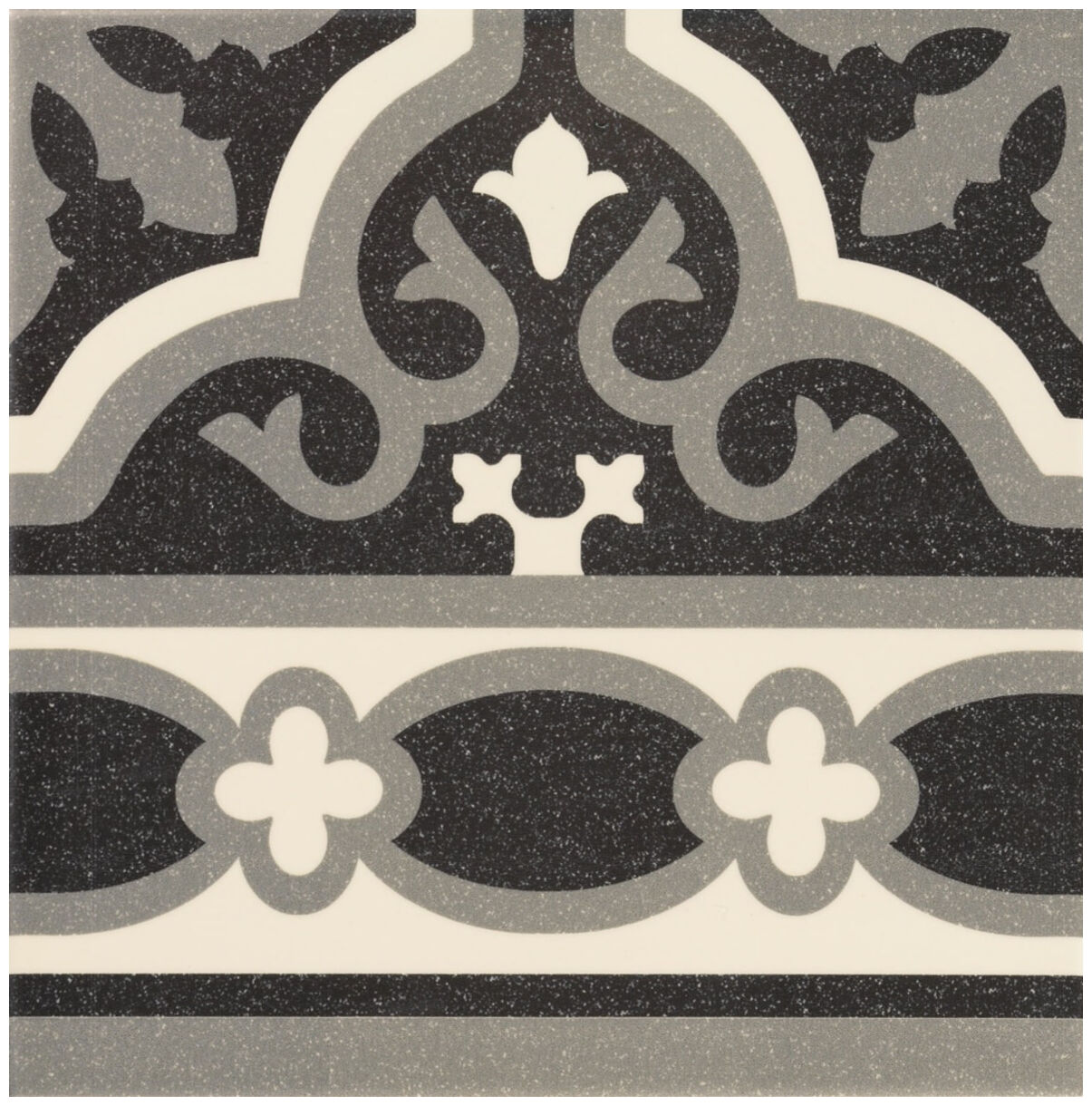 Florentine Black Cenefa 20x20 satynowa listwa z klasycznym wzorem w odcieniach czerni i szarości