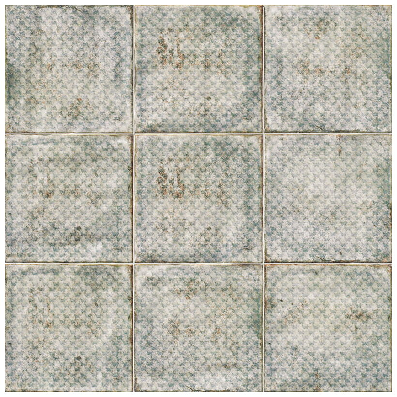 Mała satynowa płytka dekoracyjna hiszpańska Sedan dekor 20x20 w odcieniach szarości i zieleni