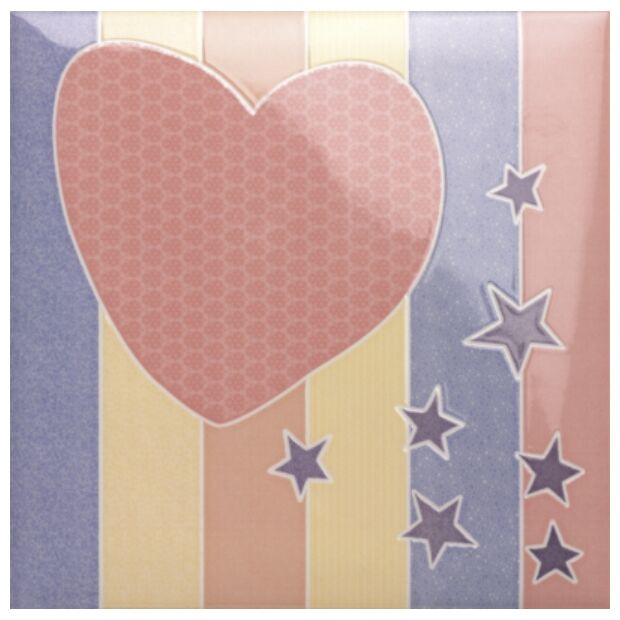 Kolorowy patchwork na płytce Kids Lignes dekor 20x20 z sercem i gwiazdkami na pastelowym tle