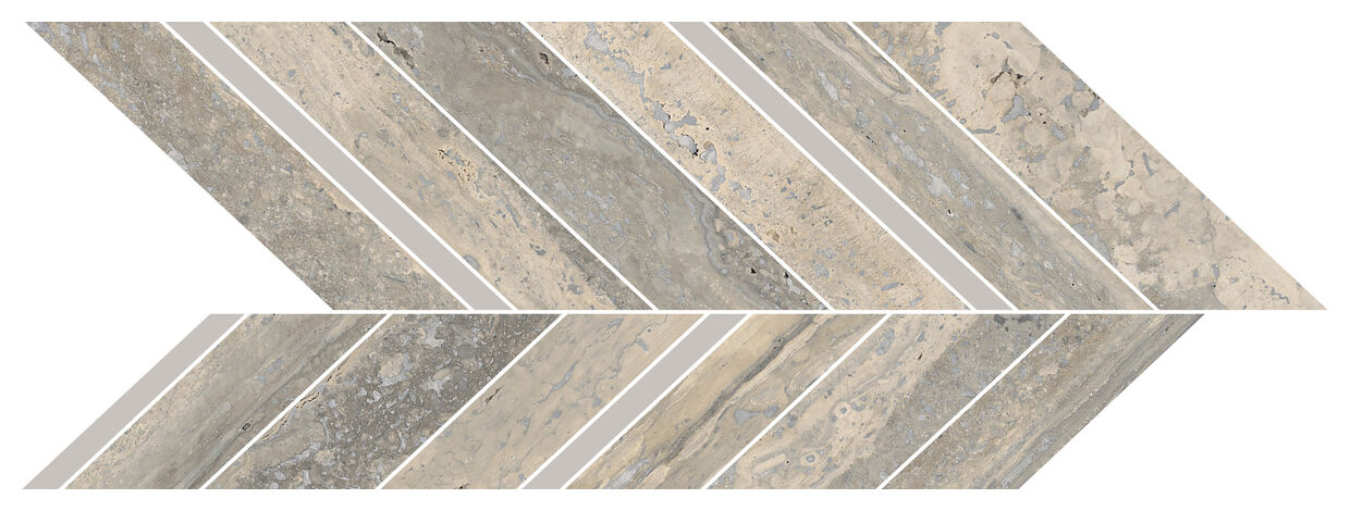 Marazzi Mystone Travertino Silver Mosaico Freccia M9Q6 19.8x52.1 - mozaika gresowa imitująca kamień