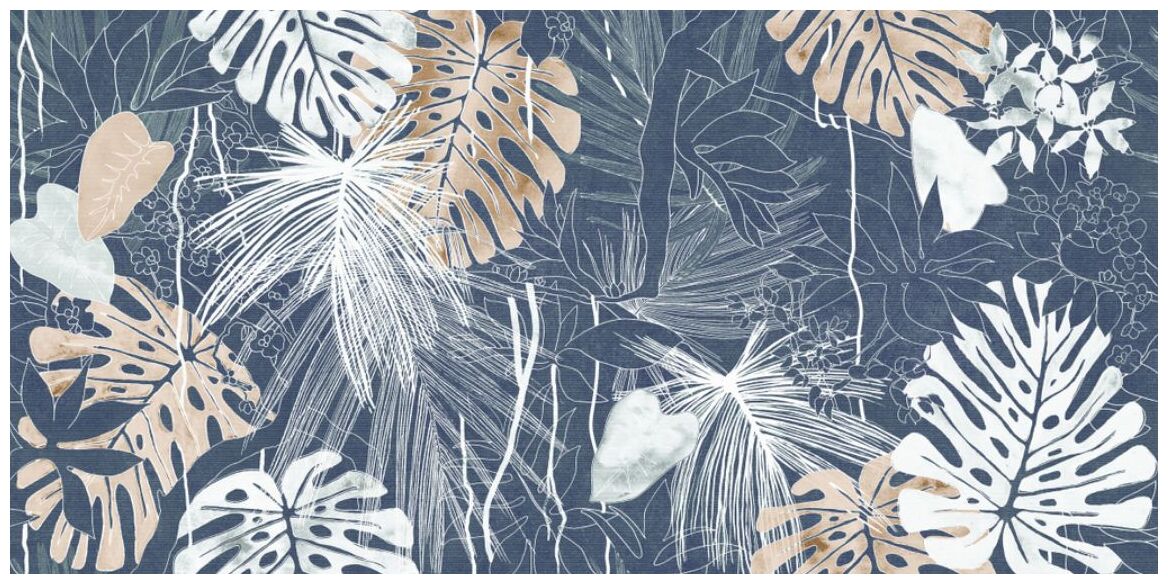 Błyszczący gres Palau 59,7x119,7 z wzorami liści i kwiatów w stonowanych barwach