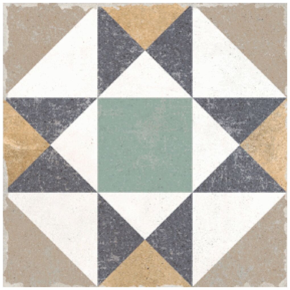 Gabana Kenitra gres 20x20 z geometrycznym wzorem w kolorach bezu bieli szarości i zieleni