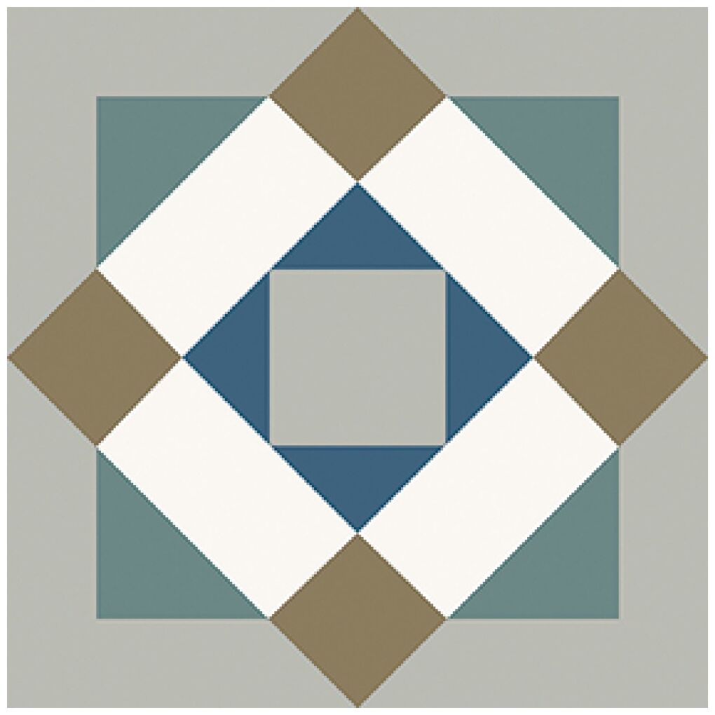 Geometryczne wzory w stylu vintage na płytkach Kompas Nara gres 20x20 w stonowanych kolorach