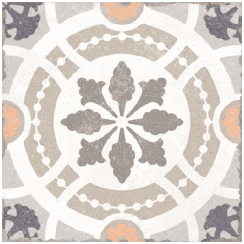 Płytka Gabana Bahia gres 20x20 z geometrycznym wzorem w stylu vintage w odcieniach szarości