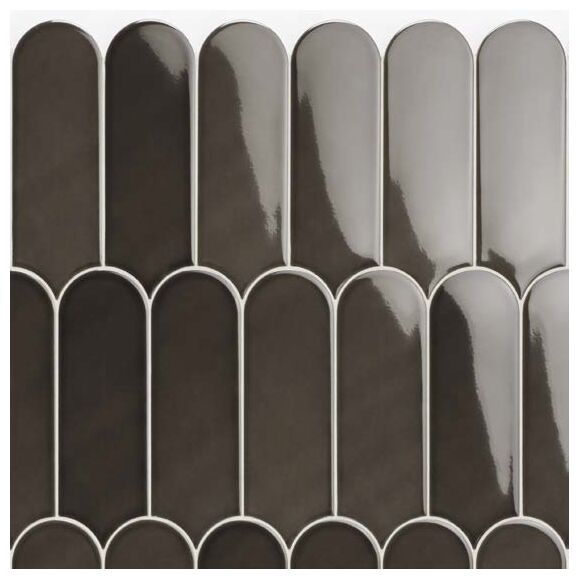 Ciemna płytka FAN MIX Black o błyszczącej powierzchni i zaokrąglonych końcach