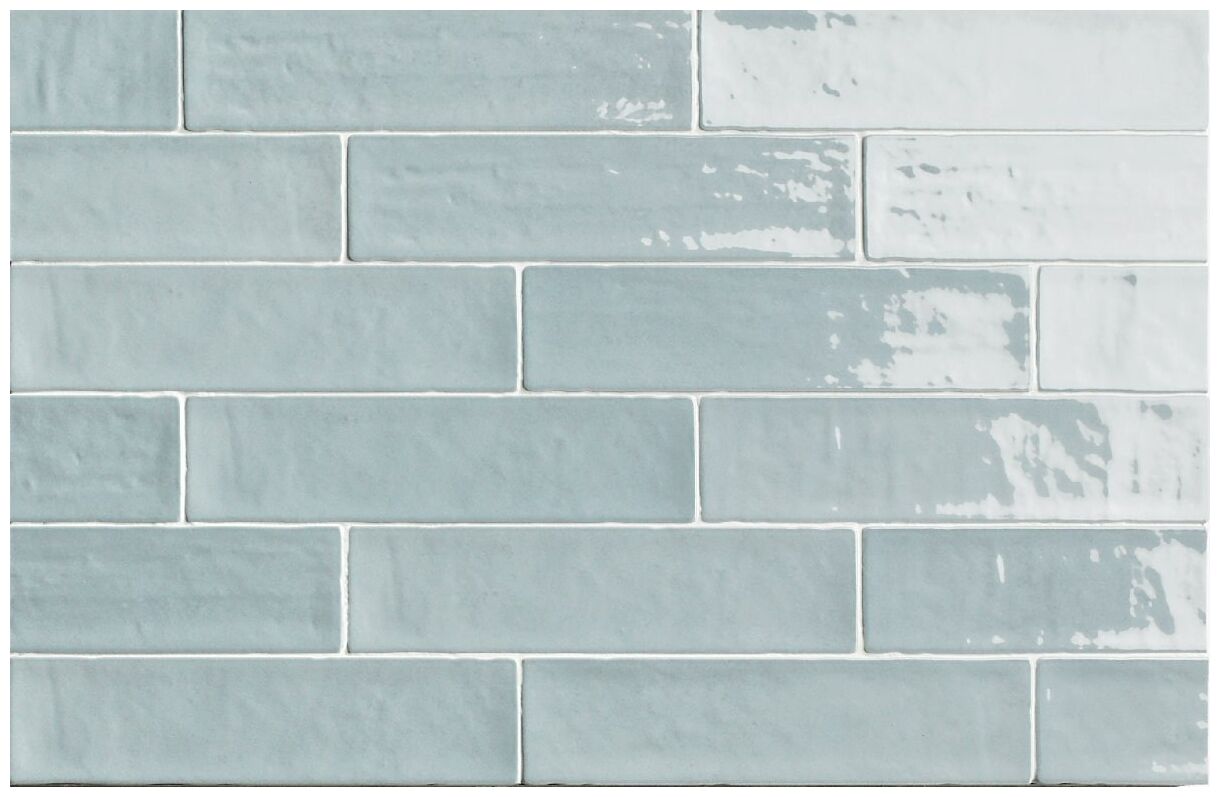 Niebieska płytka ścienna Zellige Blue w kształcie cegiełki o błyszczącej powierzchni