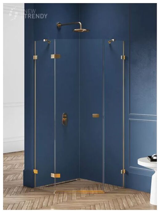 new trendy avexa gold brushed kabina pięciokątna drzwi prawe. szkło czyste 6mm 90x90x200 (exk-3854) 