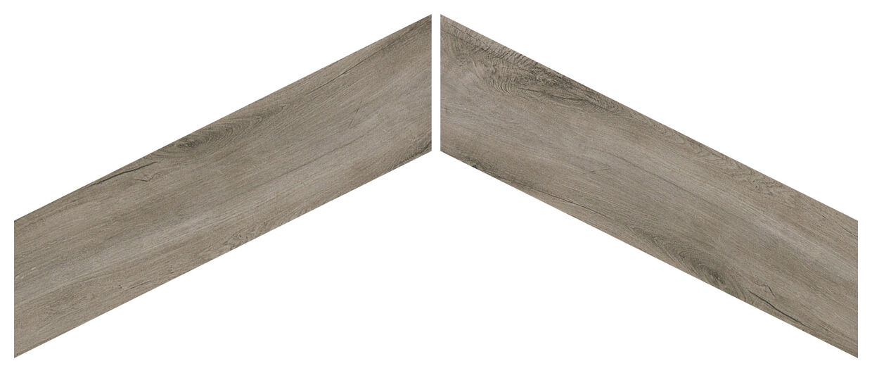 Matowy gres Rovere Chevron Bark 8x40 w kolorze brązu z efektem drewna i wzorem jodełki