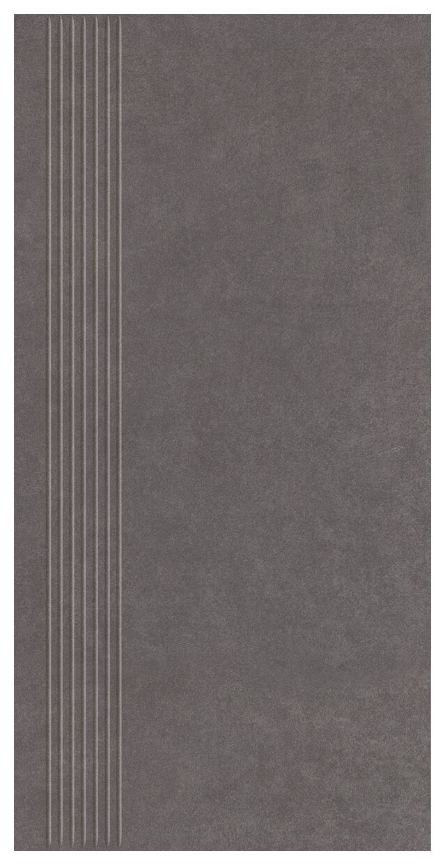 Grafitowa stopnica gresowa Intero Grafit matowa 29,8x59,8 z ryflowaną powierzchnią