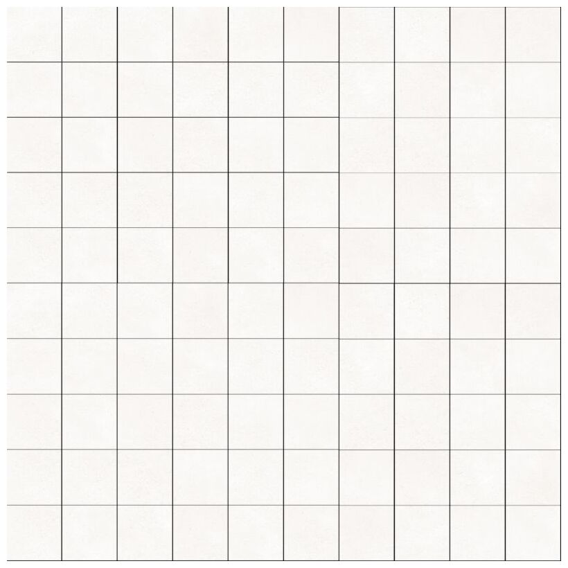 Duża matowa mozaika Salines White 30x30 z białymi prostokątnymi kafelkami w równym układzie