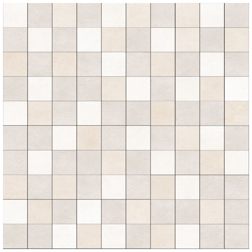 Duża mozaika Salines MIX 30x30 z elementami w odcieniach bieli beżu i jasnej szarości