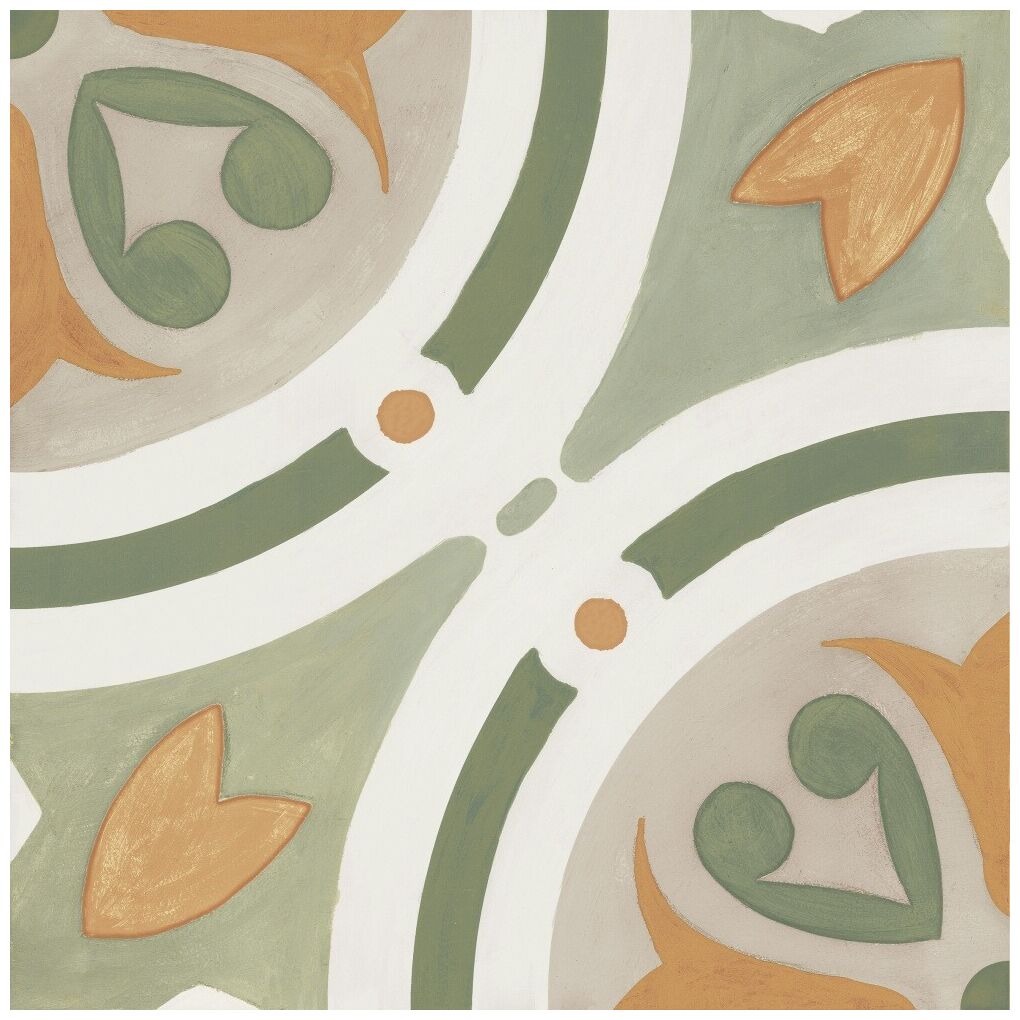 Matowa płytka Amber Green SP 22,3x22,3 z mozaikowym wzorem w odcieniach zieleni i beżu