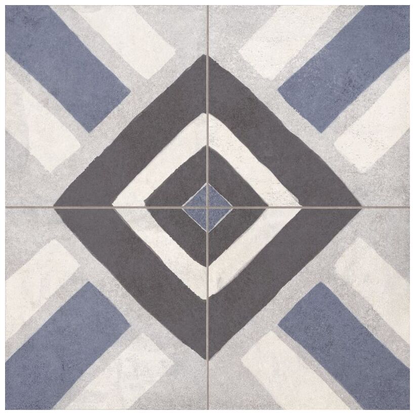 FS Sena Blue gres 45,2x45,2 z geometrycznym wzorem w szarosciach i niebieskim na matowej powierzchni - zdjęcie nr: 2