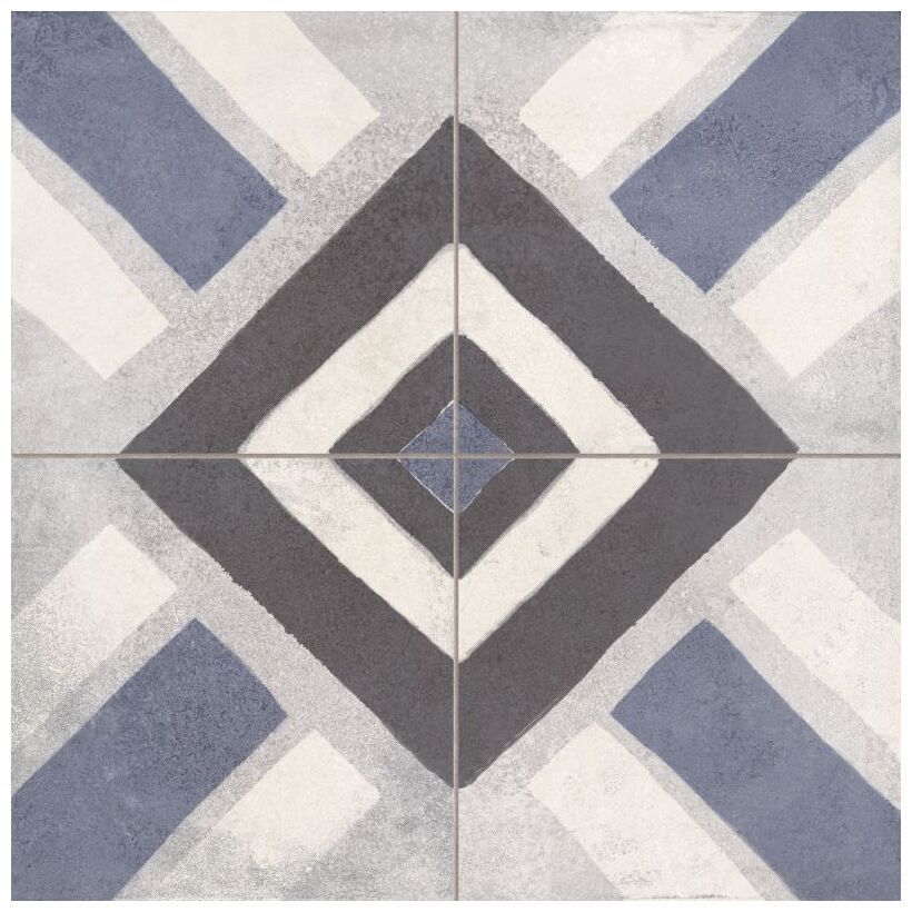 FS Sena Blue gres 45,2x45,2 z geometrycznym wzorem w szarosciach i niebieskim na matowej powierzchni - zdjęcie nr: 3