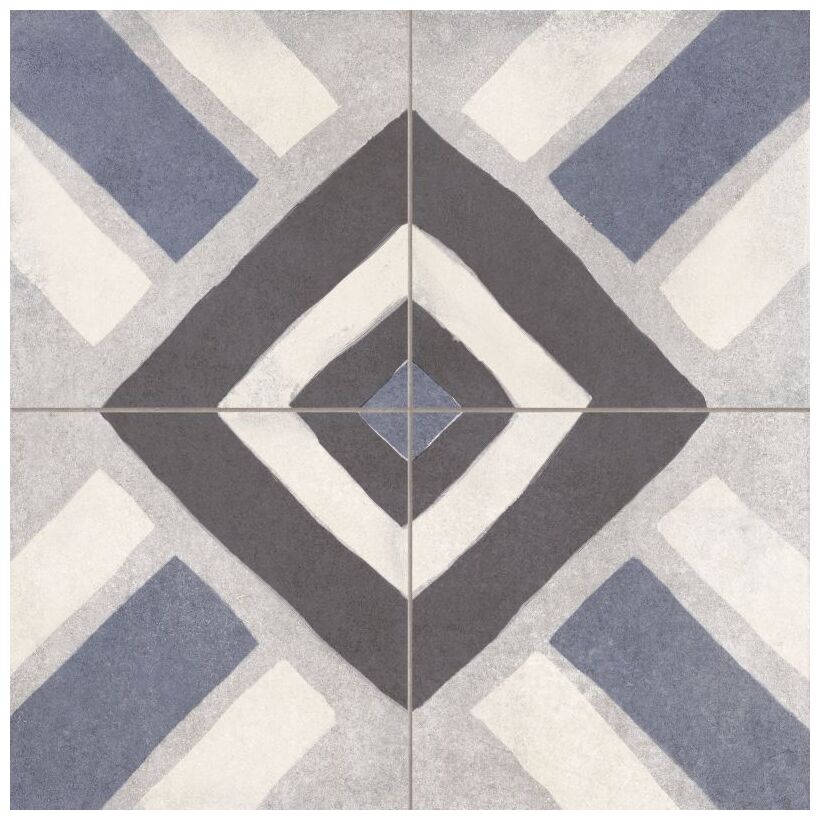 FS Sena Blue gres 45,2x45,2 z geometrycznym wzorem w szarosciach i niebieskim na matowej powierzchni - zdjęcie nr: 4