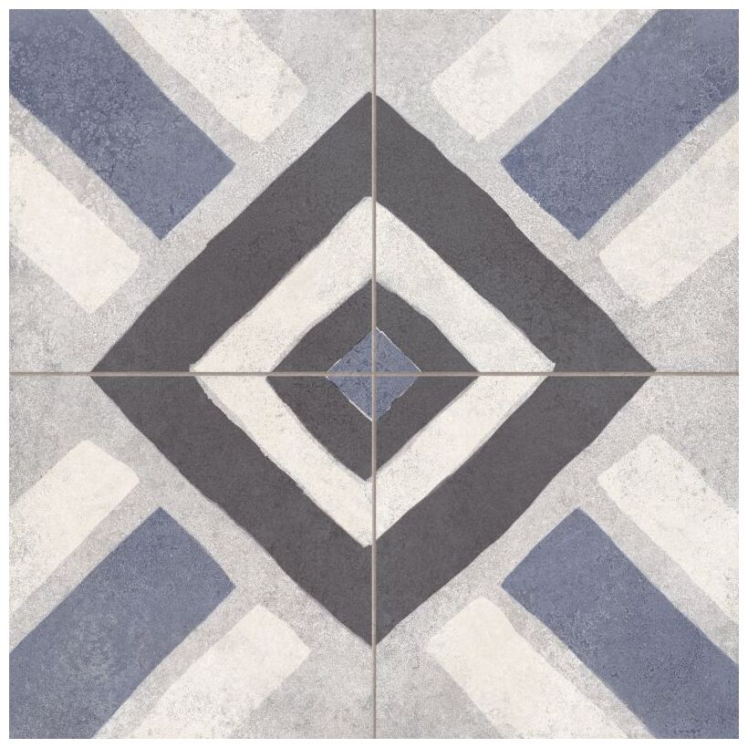 FS Sena Blue gres 45,2x45,2 z geometrycznym wzorem w szarosciach i niebieskim na matowej powierzchni - zdjęcie nr: 5