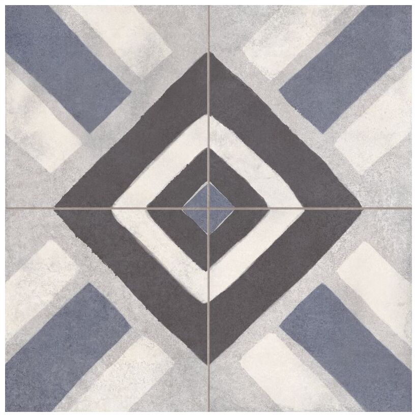 FS Sena Blue gres 45,2x45,2 z geometrycznym wzorem w szarosciach i niebieskim na matowej powierzchni - zdjęcie nr: 6