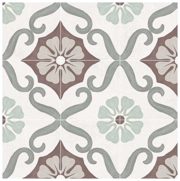 Gres Soroa Cherry SP z geometryczno-roślinnym wzorem w stonowanych kolorach na białym tle - zdjęcie nr: 2