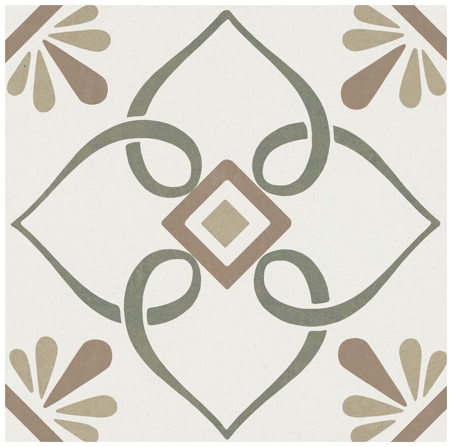 Peronda Duomo Artella Green Petals gres 22.3x22.3 (39383) - gres hiszpański w stylu vintage do salonu