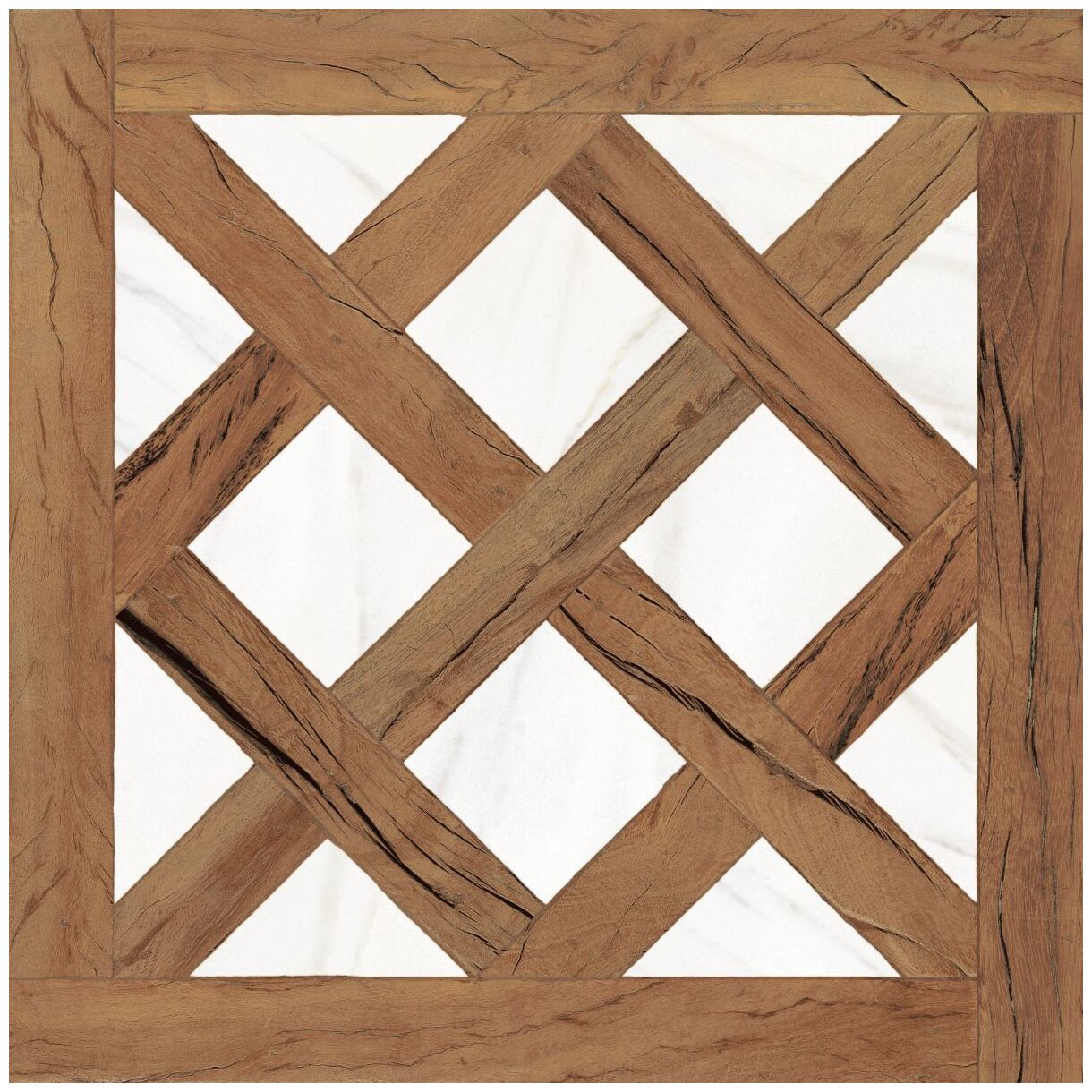 Matowa płytka FS Forest MIX 45x45 z wzorem drewna i geometrycznym motywem kratownicy - zdjęcie nr: 2