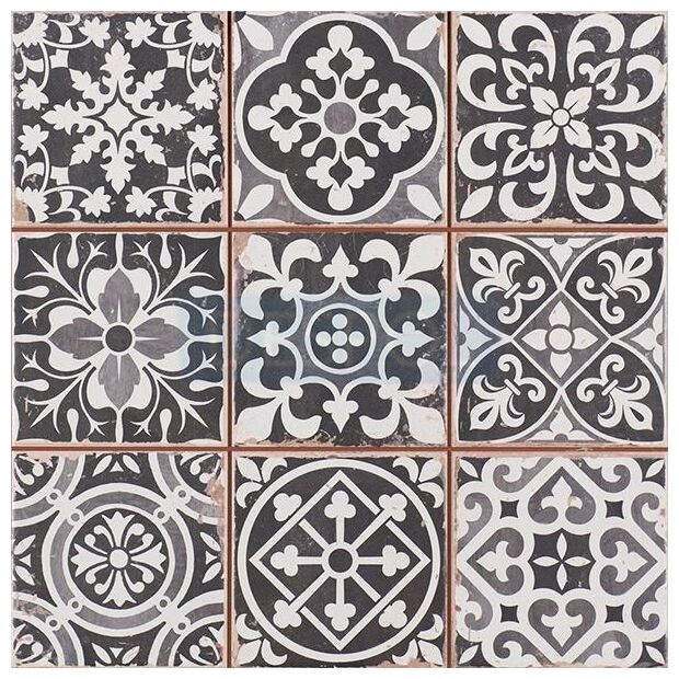 Patchworkowa płytka FS Faenza-N 33x33 o matowej powierzchni w odcieniach szarości i czerni