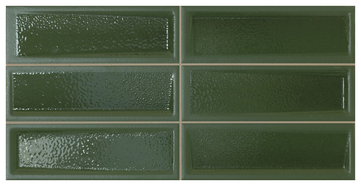 Zielona glazura Levels Green 20x40 o satynowej powierzchni i fakturze cegiełki