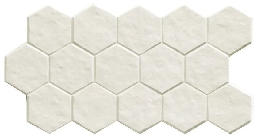 Biały gres geometryczny Muse White HEX w heksagonalnym kształcie z matową cieniowaną powierzchnią