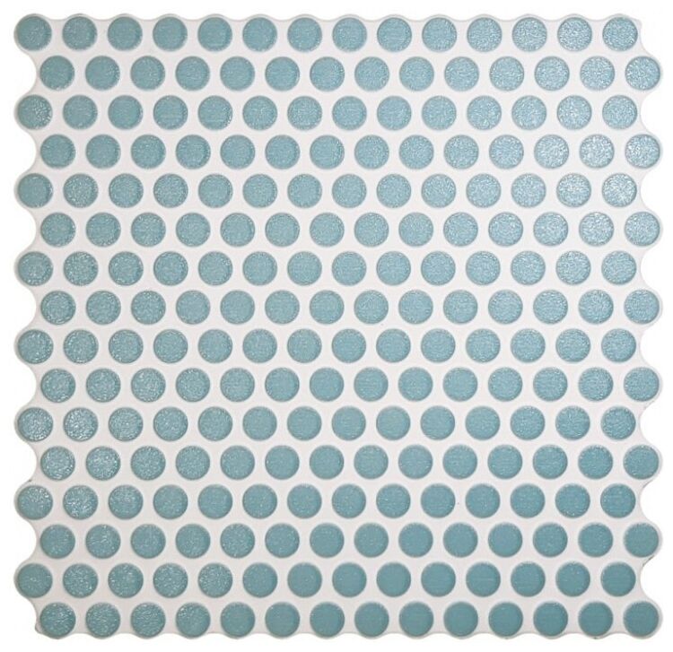 Mozaika Penny Ocean 31x31 o okrągłych elementach w odcieniach błękitu z delikatnym połyskiem