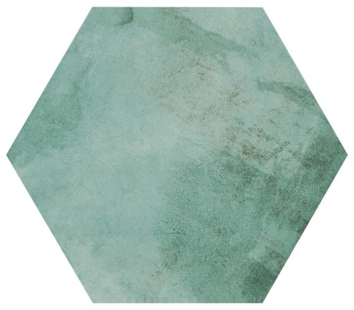 Heksagonalna płytka Oasis Aquamarine o matowej powierzchni w nieregularnych odcieniach zieleni