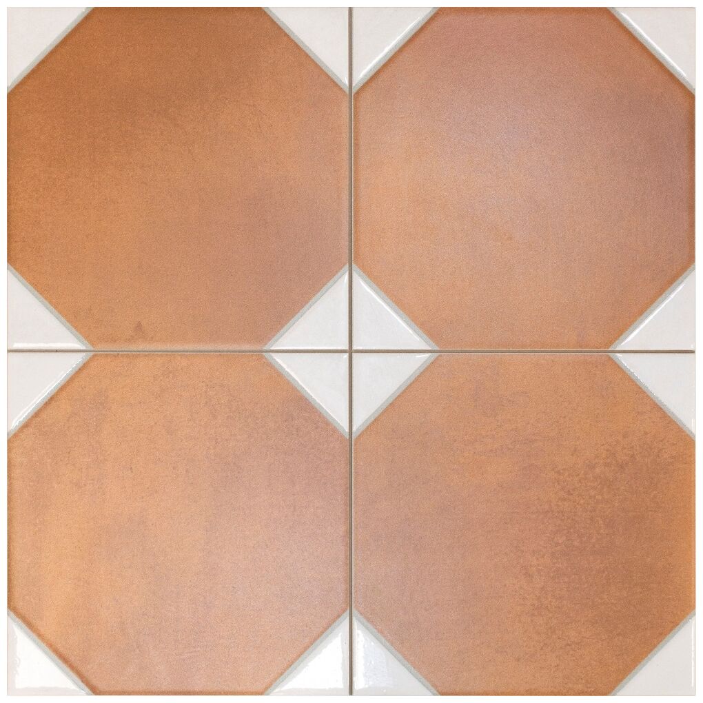 Gres Dover Cotto White 33x33 z geometrycznym wzorem w stylu retro w odcieniach cegły i bieli