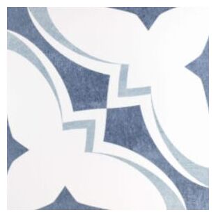 Geometryczny wzór na kaflach Lesa gres 44x44 w odcieniach granatu i bieli z satynowym wykończeniem