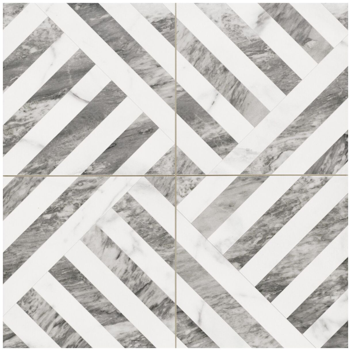 Gatsby Grey gres 44x44 o geometrycznym wzorze w odcieniach szarości i bieli