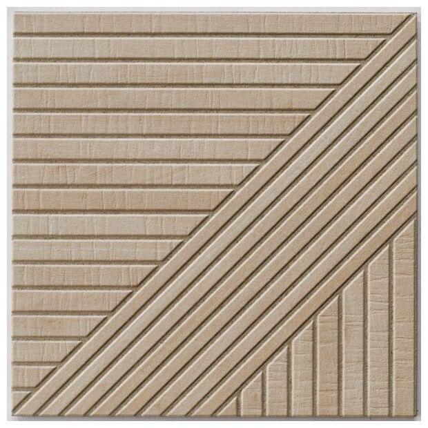 Płytka Tangram Wood Oak 44x44 z fakturą drewna i geometrycznym wzorem w matowym wykończeniu