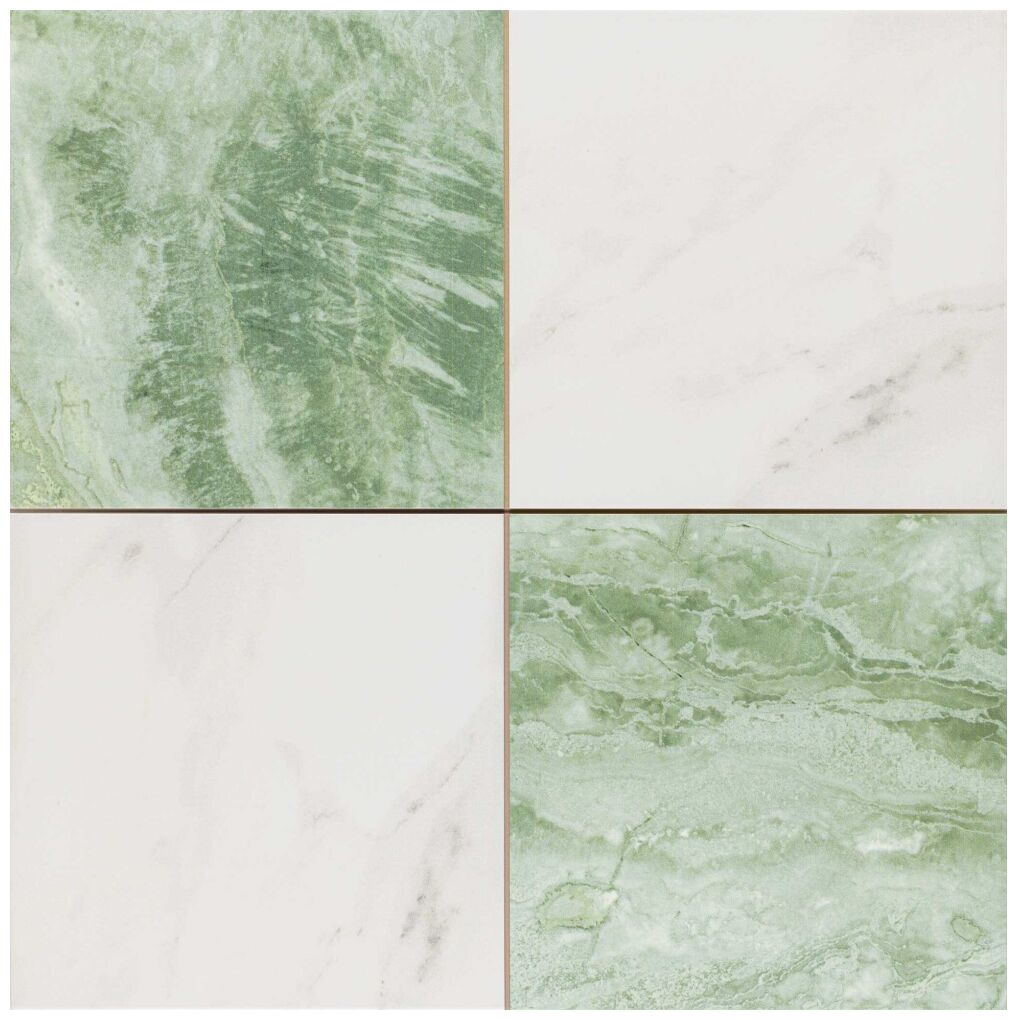 Satynowy gres Chess Jungle 44x44 z geometrycznym wzorem kwadratów w odcieniach bieli i zieleni