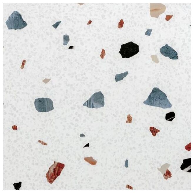 Trend Nacar dekor lappato lastryko 100x100 z chipsami w odcieniach na białym tle z połyskiem