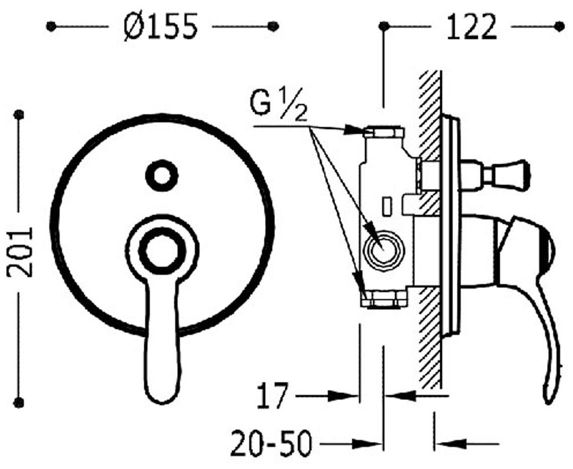 tres clasic bateria prysznicowa jednouchwytowa podtynkowa 2-drożna chrom (24218001) - zdjęcie nr: 2