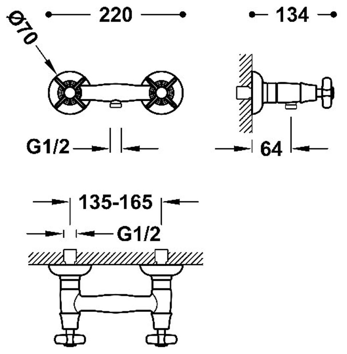 tres clasic bateria prysznicowa ścienna dwuuchwytowa chrom (24216301) 