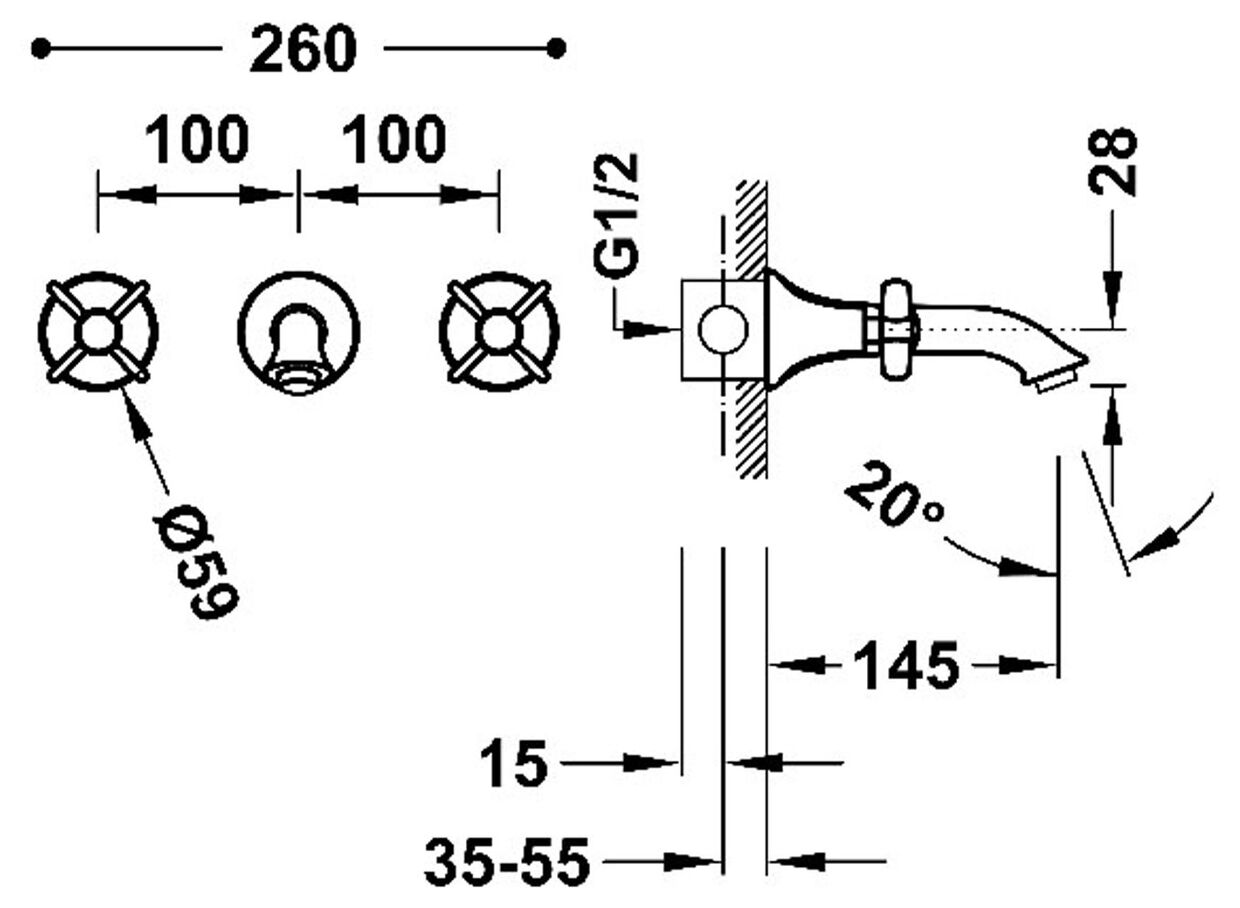 tres clasic bateria umywalkowa podtynkowa dwuuchwytowa chrom (24215102) - zdjęcie nr: 2