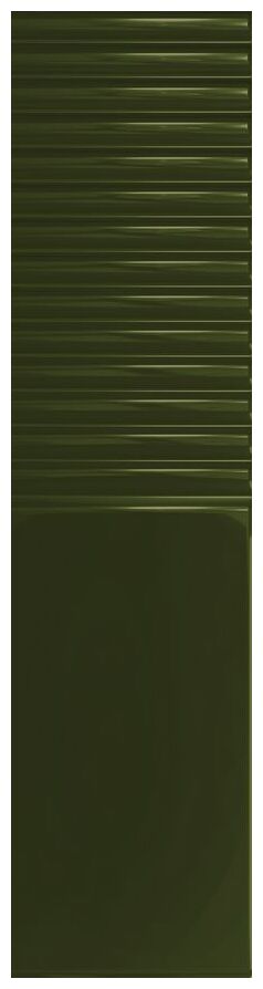 Błyszcząca płytka Tubądzin Groove Olive 2 Gloss STR w odcieniu oliwkowym 7,8x29,8 cm