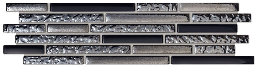 Błyszcząca mozaika Abisso o strukturze i odcieniach czerni oraz szarości 9,8x37,2 cm