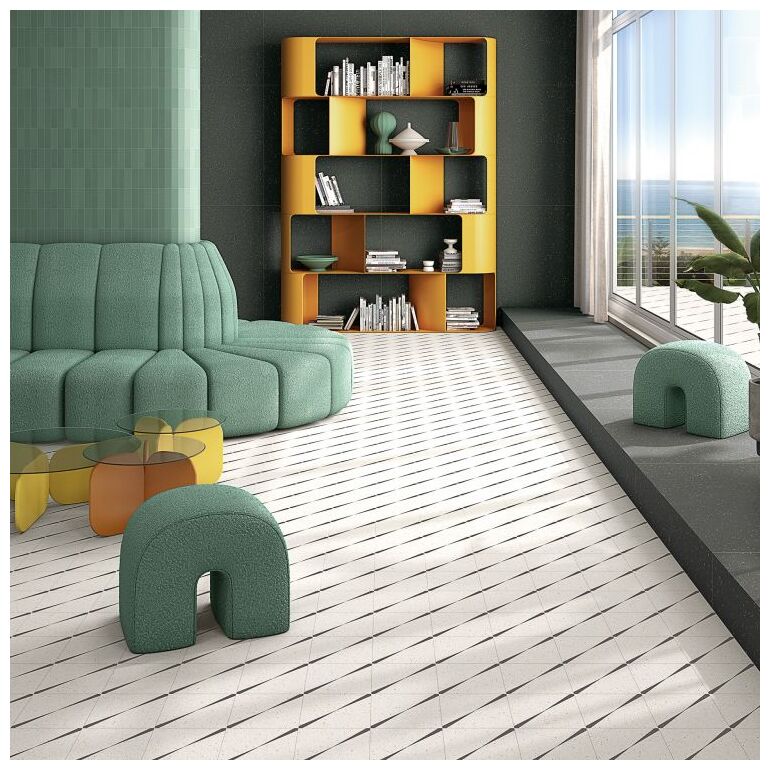 Matowa płytka Atto R10 gres 20x20 z drobnym wzorem lastryko w ciepłych odcieniach na jasnym tle - zdjęcie nr: 2