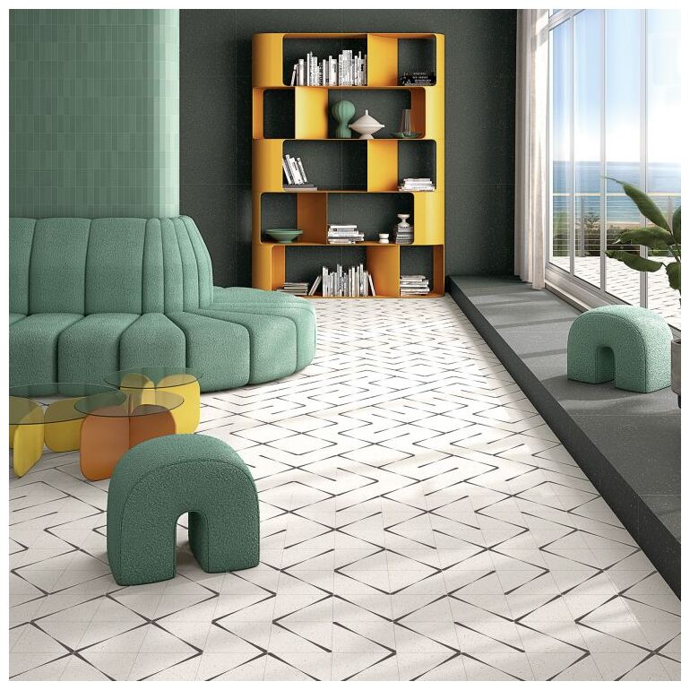 Matowa płytka Atto R10 gres 20x20 z drobnym wzorem lastryko w ciepłych odcieniach na jasnym tle - zdjęcie nr: 4