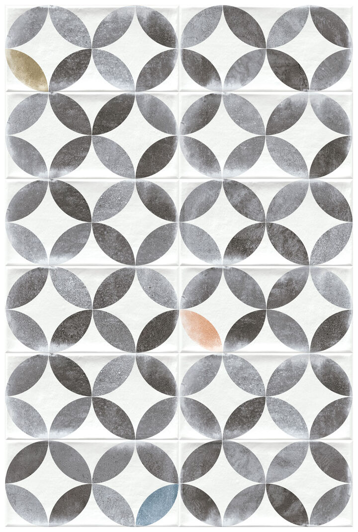 Błyszcząca płytka Amhara Multicolor 10x20 z geometrycznym wzorem w odcieniach szarości