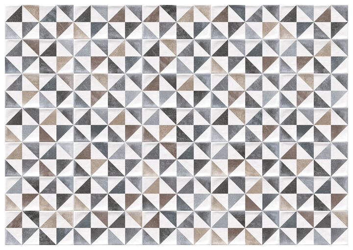 Thai Pardo dekor 10x20 z kolekcji Etnia ma geometryczny wzór trójkątów w szarościach i beżach