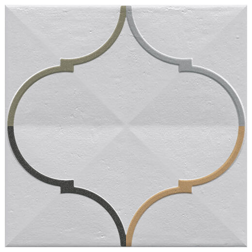 Oromo Multicolor dekor 20x20 z wielobarwną ramką i błyszczącą strukturą na białym tle