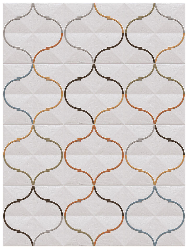 Oromo Multicolor dekor 20x20 z wielobarwną ramką i błyszczącą strukturą na białym tle - zdjęcie nr: 2