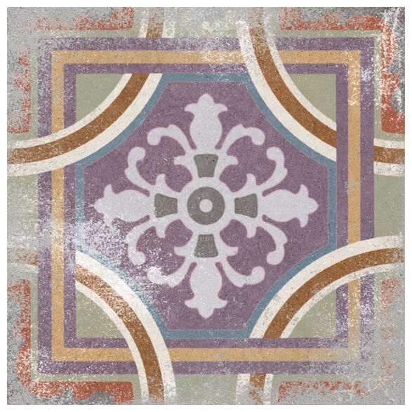 Płytka Comillas dekor 20x20 w stylu vintage z geometrycznym wzorem w fiolecie beżu i szarości